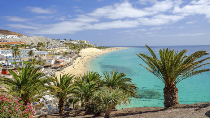 Beach in Morro Jable, Fuerteventura, Spain.