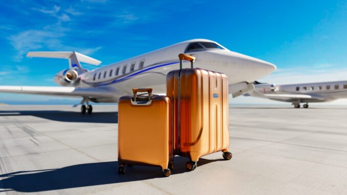Preparing,For,A,Private,Flight.,Jet.,Luggage.,Exclusive.,Runway.,Blue